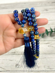 Lapis Lazuli Mala Necklace, Citrine 108 Mala Beads Necklace, Prayer Beads Necklace, 108 Mala Beads Bracelet, Japa Mala Meditation Necklace