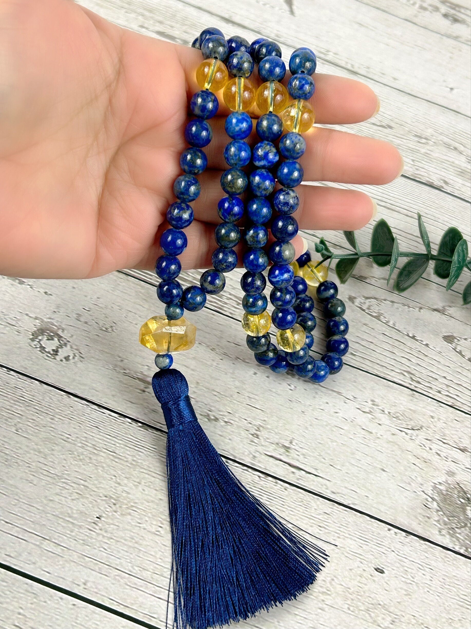 Lapis Lazuli Mala Necklace, Citrine 108 Mala Beads Necklace, Prayer Beads Necklace, 108 Mala Beads Bracelet, Japa Mala Meditation Necklace