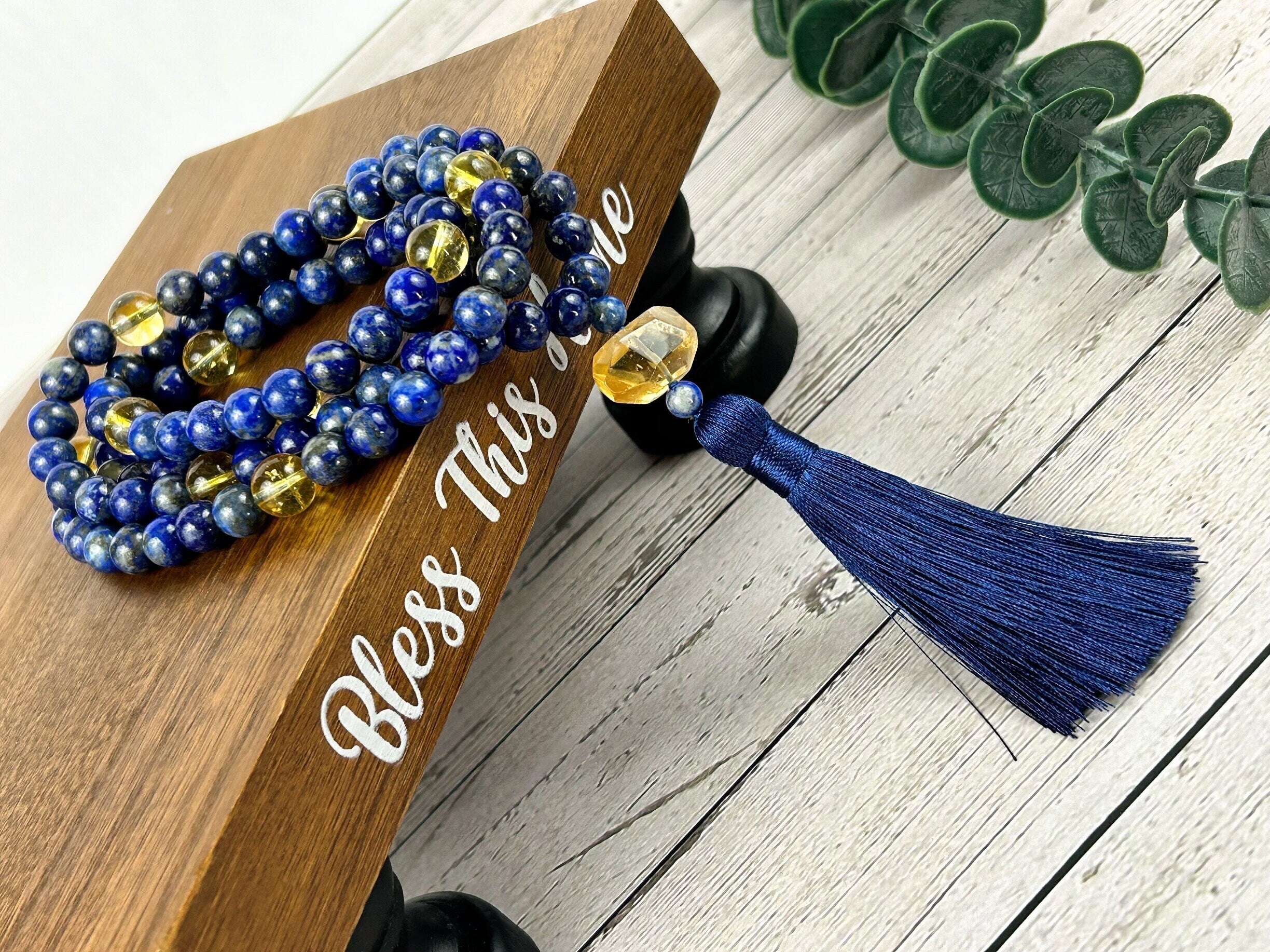 Lapis Lazuli Mala Necklace, Citrine 108 Mala Beads Necklace, Prayer Beads Necklace, 108 Mala Beads Bracelet, Japa Mala Meditation Necklace