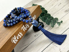 Lapis Lazuli Mala Necklace, 108 Mala Beads Necklace, Prayer Beads Necklace, Blue Tigers Eye, Japa Mala Meditation Necklace