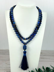 Lapis Lazuli Mala Necklace, 108 Mala Beads Necklace, Prayer Beads Necklace, Blue Tigers Eye, Japa Mala Meditation Necklace