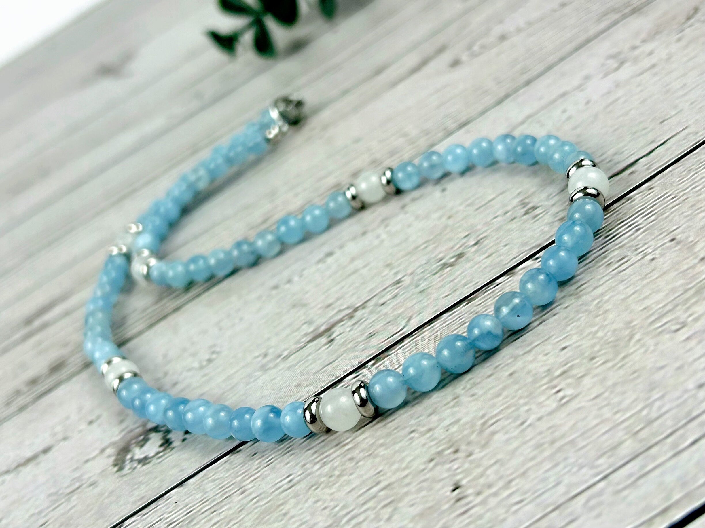 Moonstone Necklace, Aquamarine Necklace, Healing Gemstones Necklace, Spiritual Necklace, Beaded Necklace, Jewelry Gift for Her, Grounding