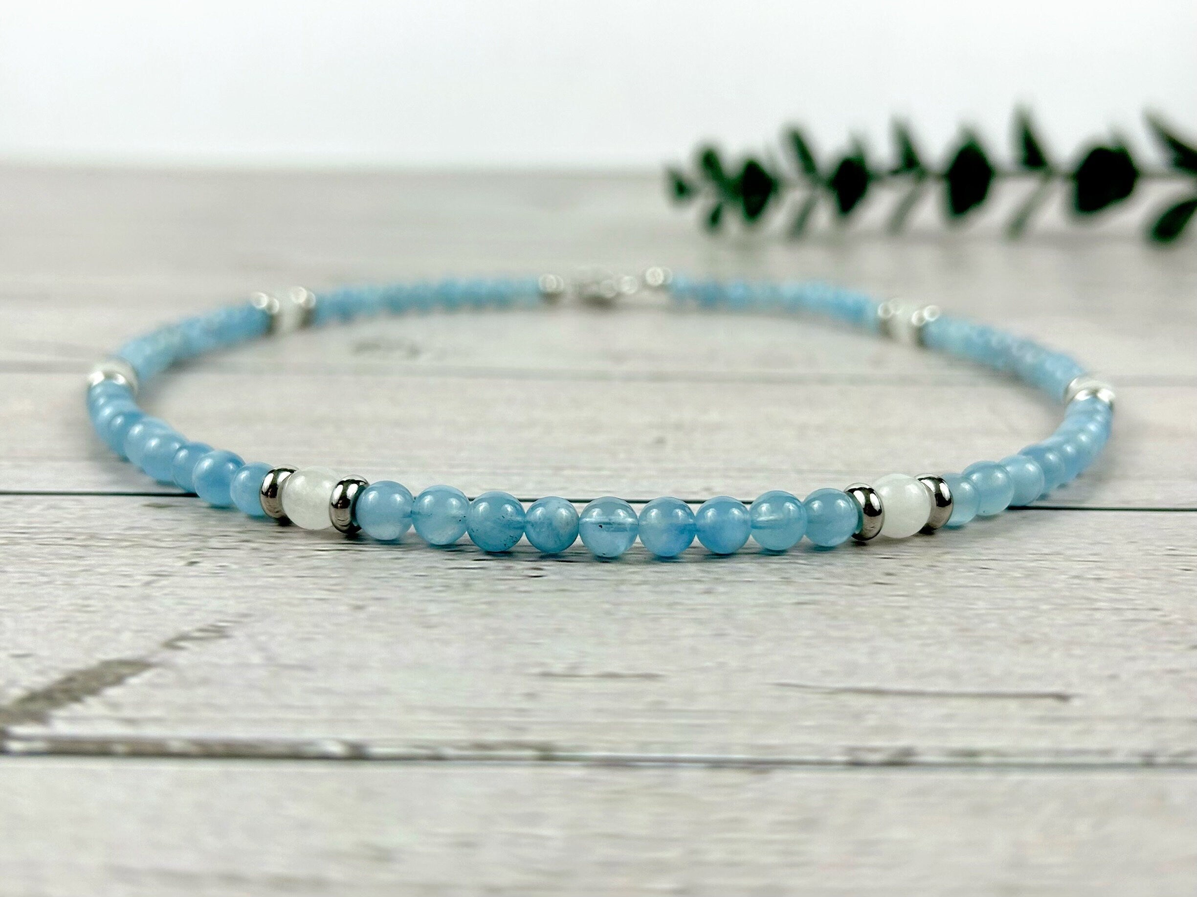 Moonstone Necklace, Aquamarine Necklace, Healing Gemstones Necklace, Spiritual Necklace, Beaded Necklace, Jewelry Gift for Her, Grounding