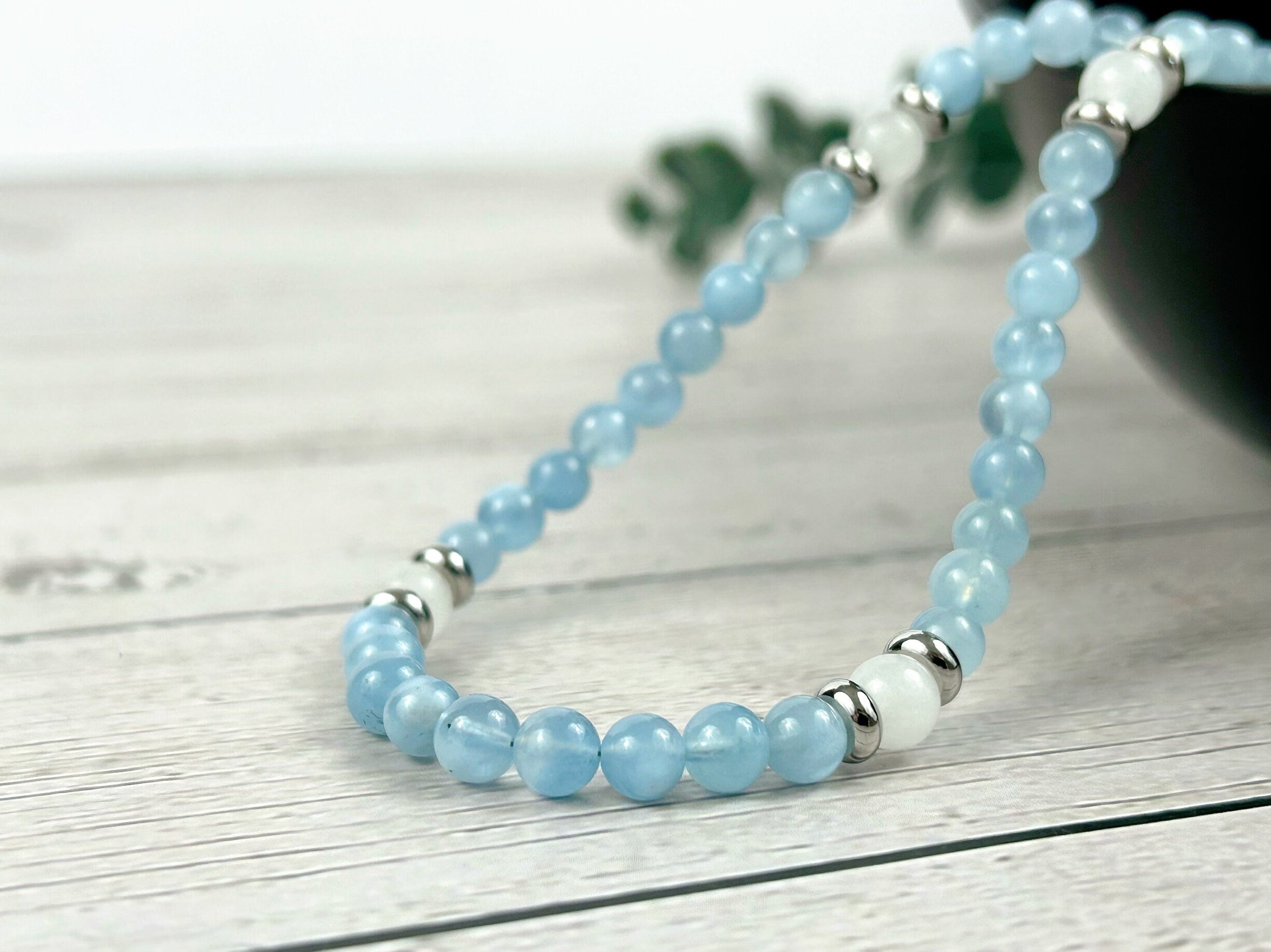 Moonstone Necklace, Aquamarine Necklace, Healing Gemstones Necklace, Spiritual Necklace, Beaded Necklace, Jewelry Gift for Her, Grounding