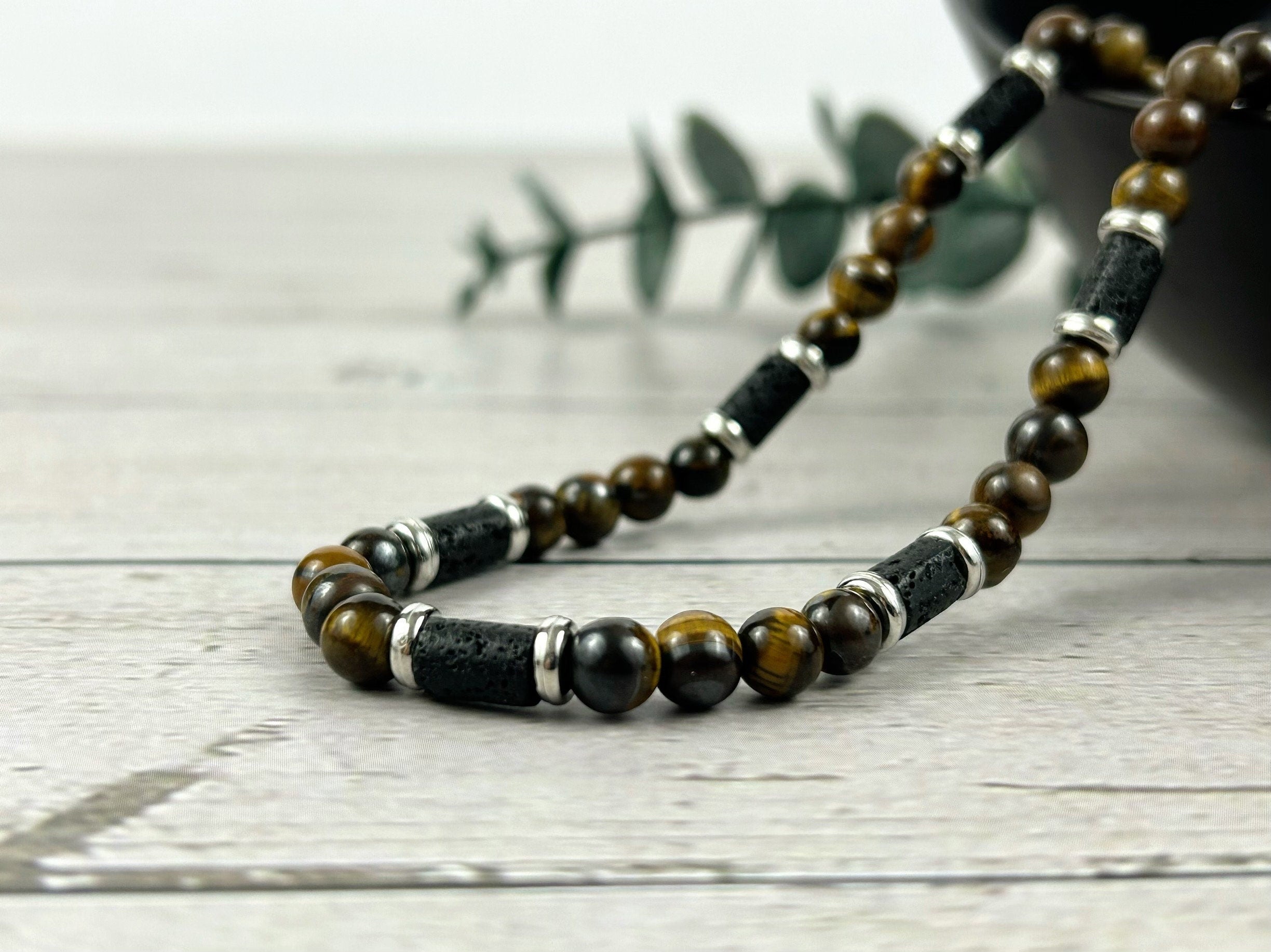 Tiger Eye Necklace, Gemstones Necklace, Beaded Necklace, Protection Jewelry, Aromatherapy Necklace, Handmade, Gift for Her, Gift for Him