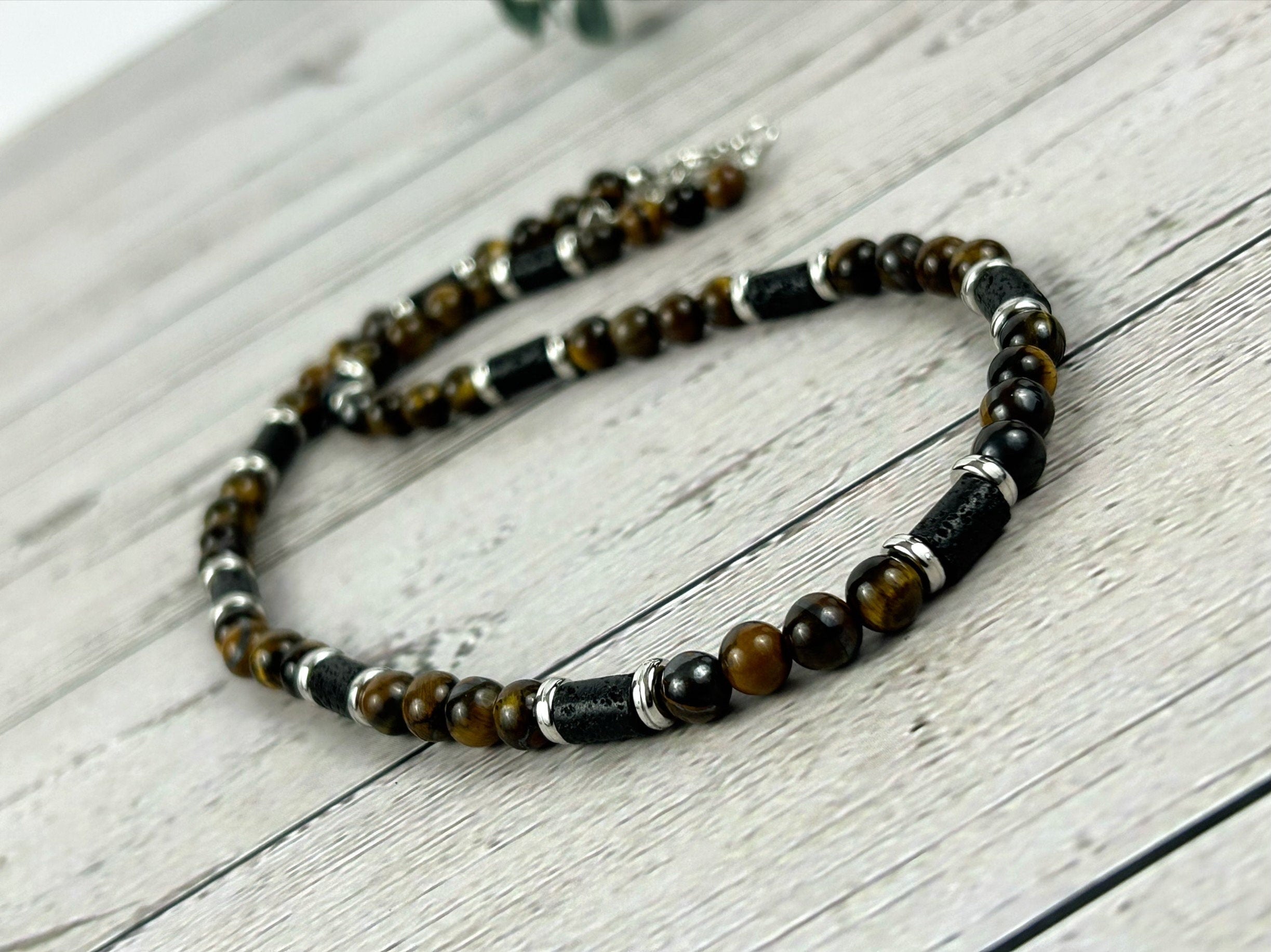 Tiger Eye Necklace, Gemstones Necklace, Beaded Necklace, Protection Jewelry, Aromatherapy Necklace, Handmade, Gift for Her, Gift for Him