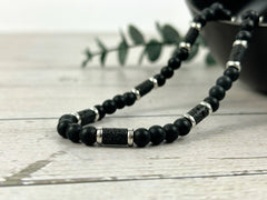 Black Onyx Necklace, Gemstones Necklace, Beaded Necklace, Protection Jewelry, Aromatherapy Necklace, Lava Stone, Gift for Her, Gift for Him