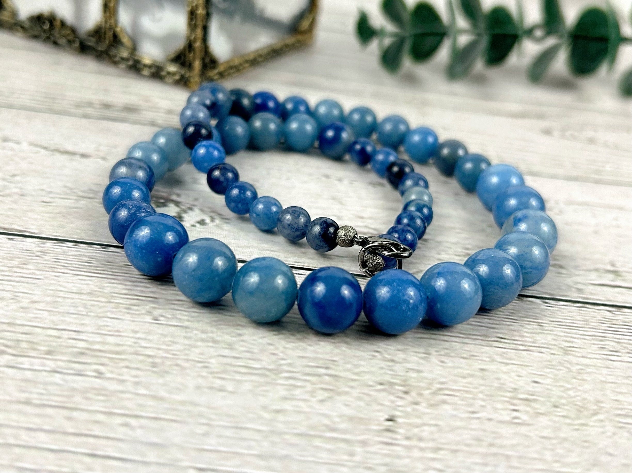Blue Aventurine Necklace, Blue Beaded Necklace, Natural Stone Jewelry, Gift for Her, Handmade Gemstone Necklace, Personalized Necklace