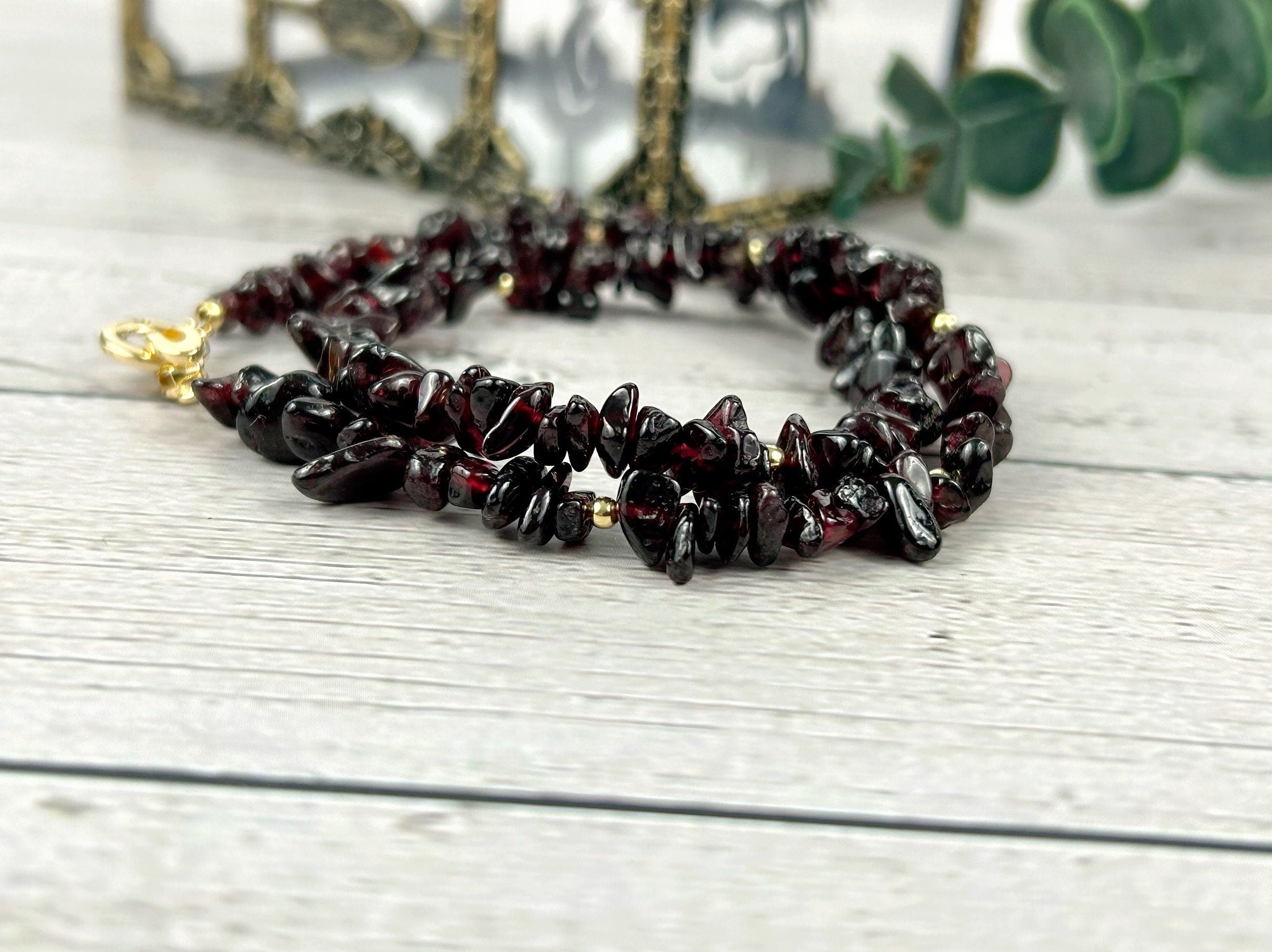 Garnet Necklace, Garnet Choker, January Birthstone Choker Necklace, Gemstone Chip Necklace, Boho Necklace, Handmade Jewelry, Gift For Her