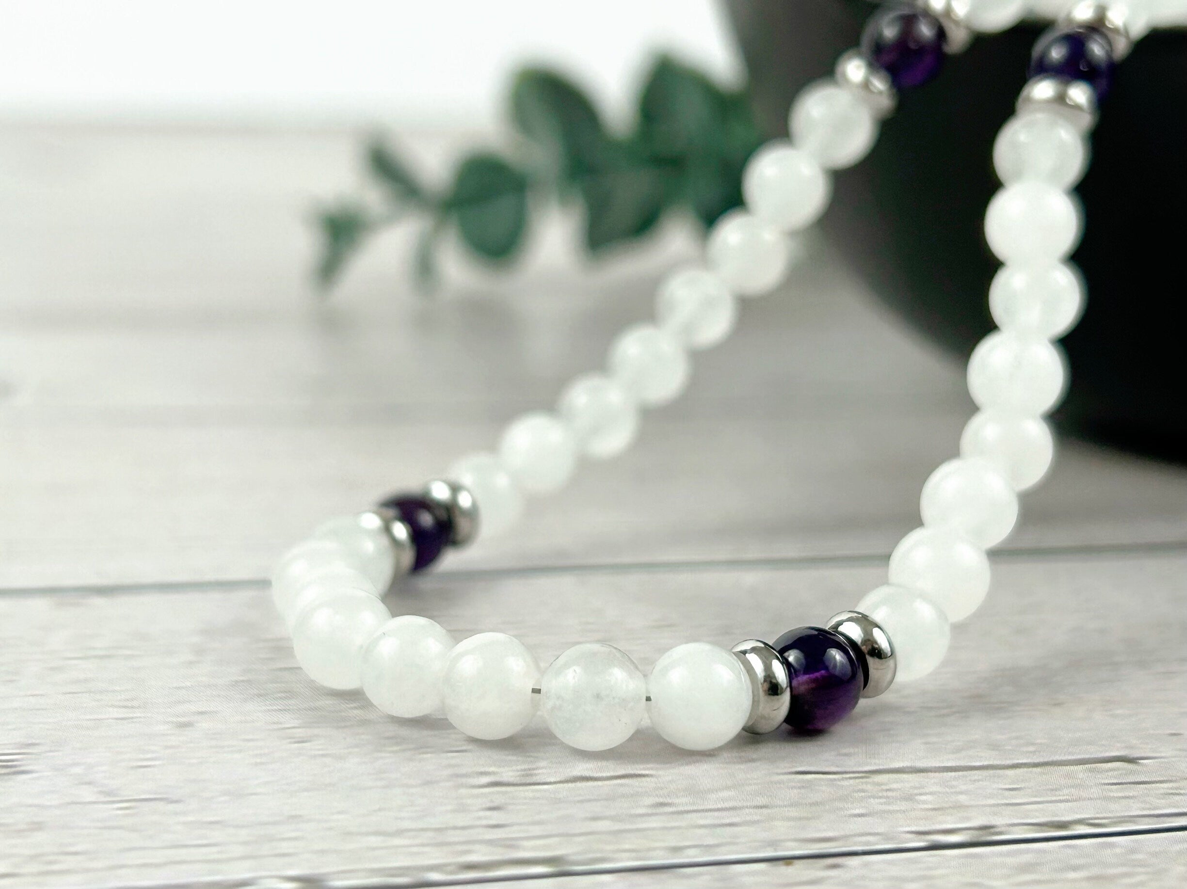 Moonstone Necklace, Amethyst Necklace, Healing Gemstones Necklace, Spiritual Necklace, Beaded Necklace, Jewelry Gift for Her, Grounding