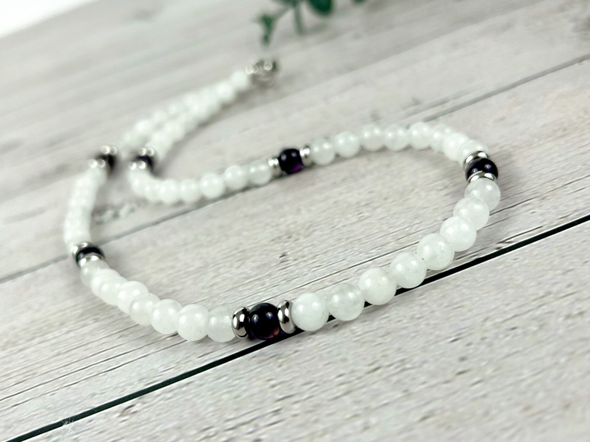 Moonstone Necklace, Amethyst Necklace, Healing Gemstones Necklace, Spiritual Necklace, Beaded Necklace, Jewelry Gift for Her, Grounding