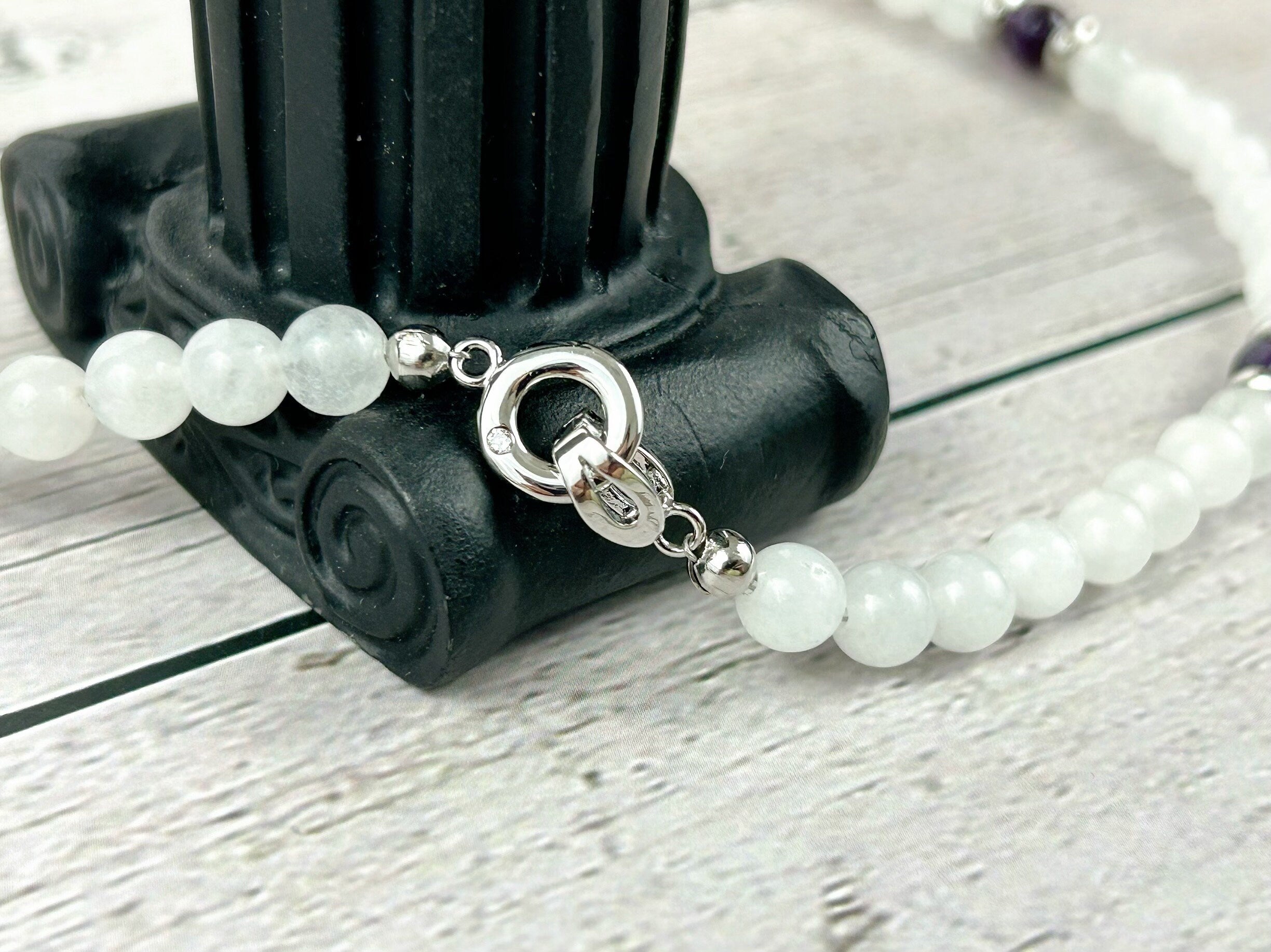 Moonstone Necklace, Amethyst Necklace, Healing Gemstones Necklace, Spiritual Necklace, Beaded Necklace, Jewelry Gift for Her, Grounding