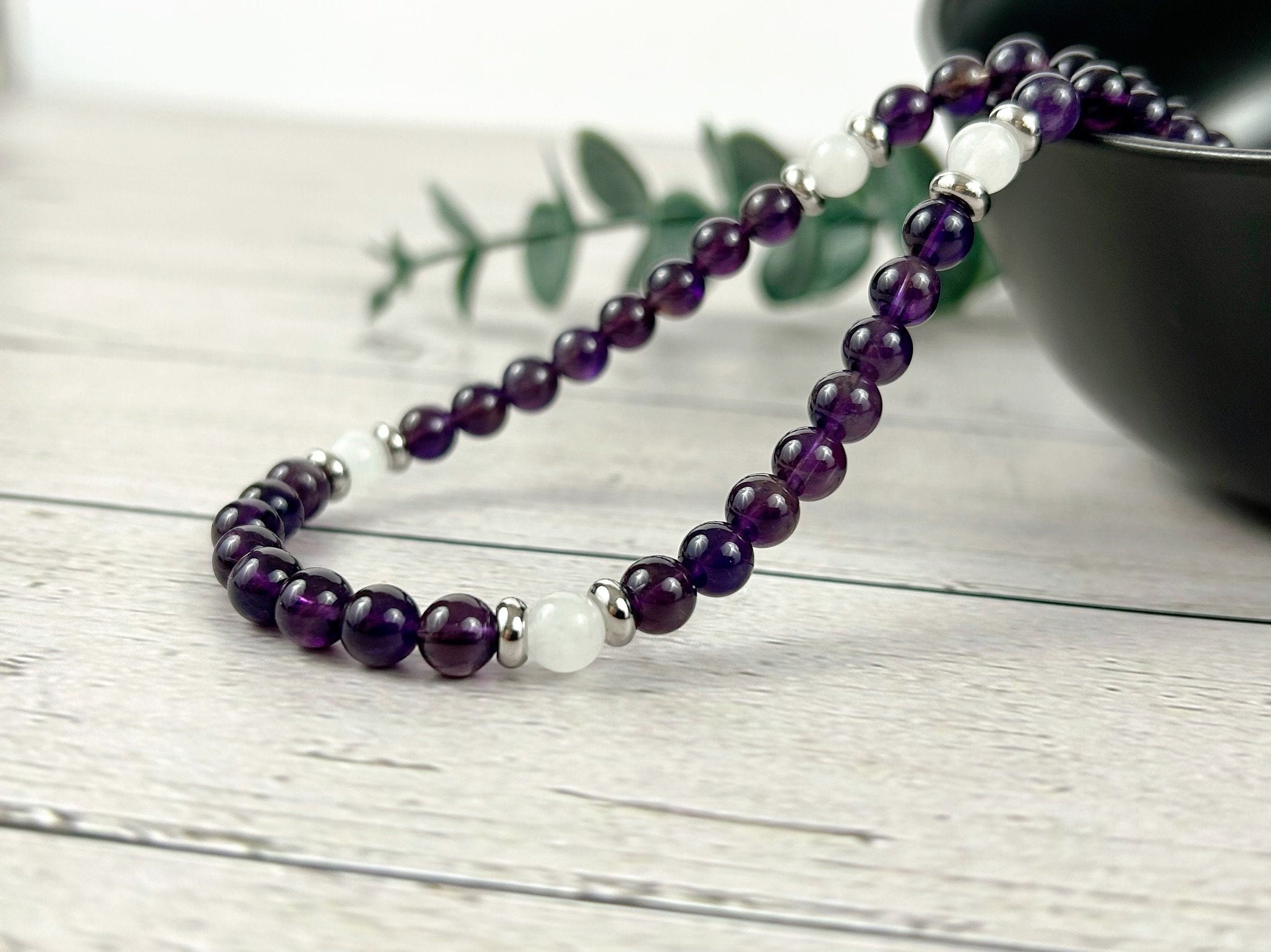 Moonstone Necklace, Amethyst Necklace, Healing Gemstones Necklace, Spiritual Necklace, Beaded Necklace, Jewelry Gift for Her, Grounding