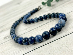 Sodalite Necklace, Blue Beaded Necklace, Natural Stone Necklace, Gemstone Necklace, Necklace Gift for Her, Gift for Him, Handmade Jewelry