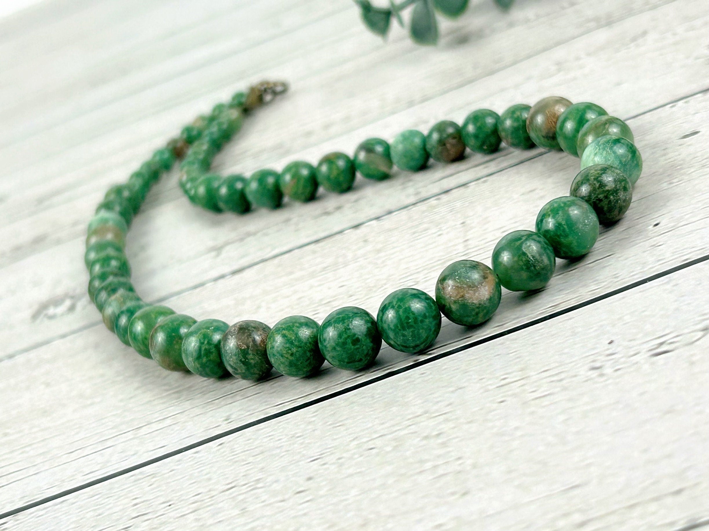 African Jade Necklace, Green Beaded Necklace, Healing Gemstones Necklace, Protection Necklace, Abundance Necklace, Good Luck Gift for Her