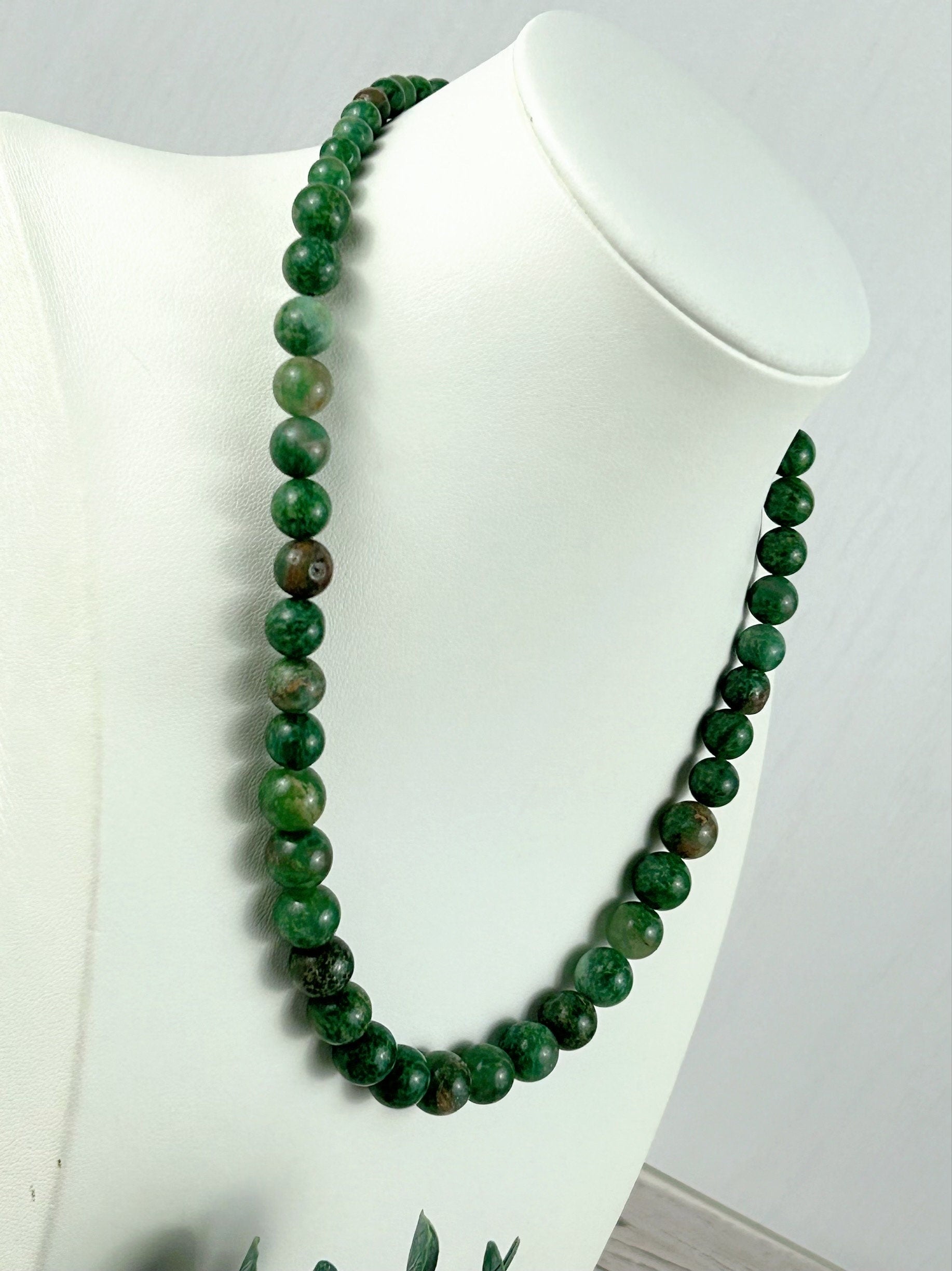 African Jade Necklace, Green Beaded Necklace, Healing Gemstones Necklace, Protection Necklace, Abundance Necklace, Good Luck Gift for Her