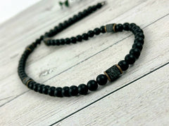 Black Beaded Necklace, Black Onyx Necklace, Lava Stone Necklace for Men, Boyfriend Gift, Protection Necklace, Gift for Her, Handmade Jewelry