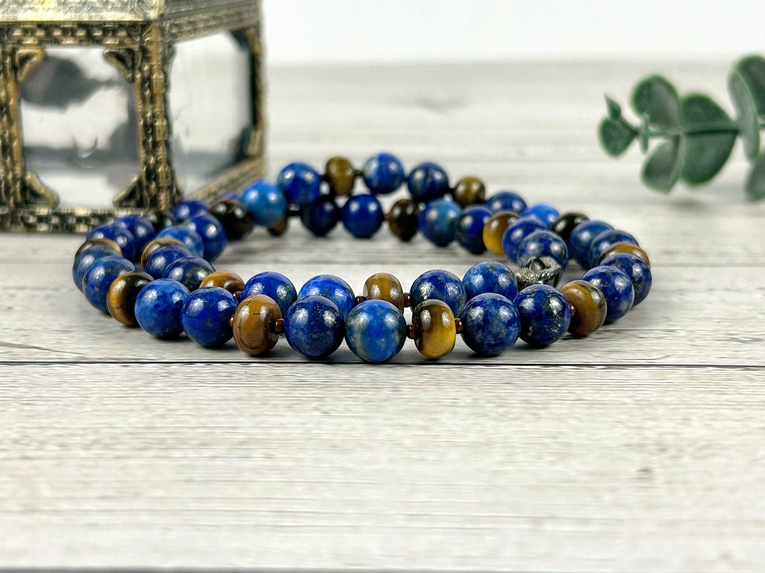 Lapis Lazuli Necklace, Tigers Eye Necklace, Beaded Necklace, Natural Stone Necklace Gift for Him, Protection Jewelry, Grounding,Gift for Her