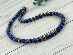 Lapis Lazuli Necklace, Tigers Eye Necklace, Beaded Necklace, Natural Stone Necklace Gift for Him, Protection Jewelry, Grounding,Gift for Her