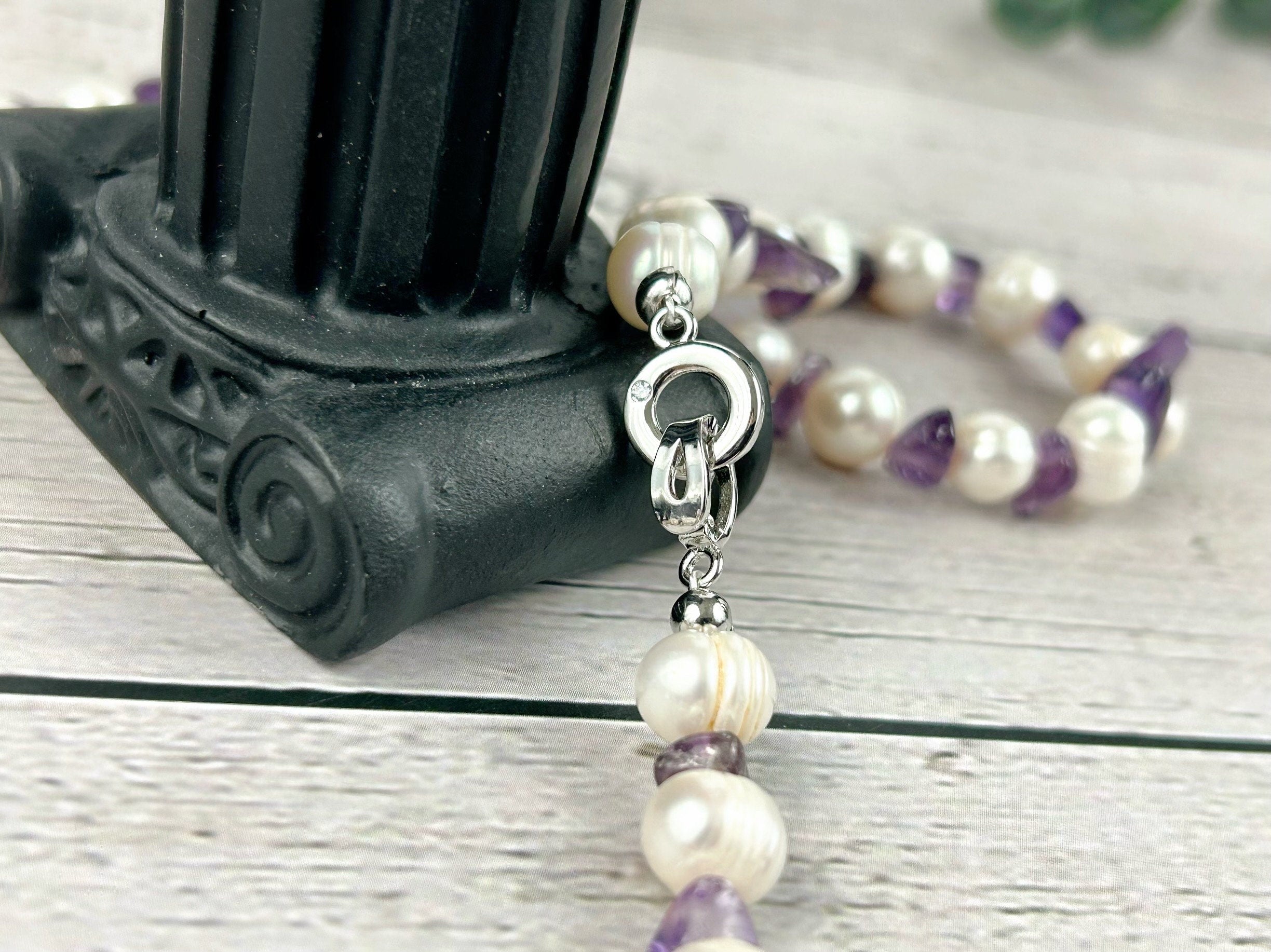 Freshwater Pearl Necklace, Pearl Choker, Choker Necklace, Amethyst Necklace, February Birthstone Necklace, Gift For Her, Everyday Necklace