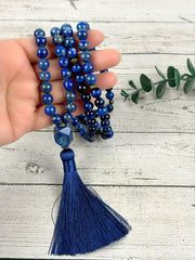 Lapis Lazuli Mala Necklace, 108 Mala Beads Necklace, Prayer Beads Necklace, Blue Tigers Eye, Japa Mala Meditation Necklace