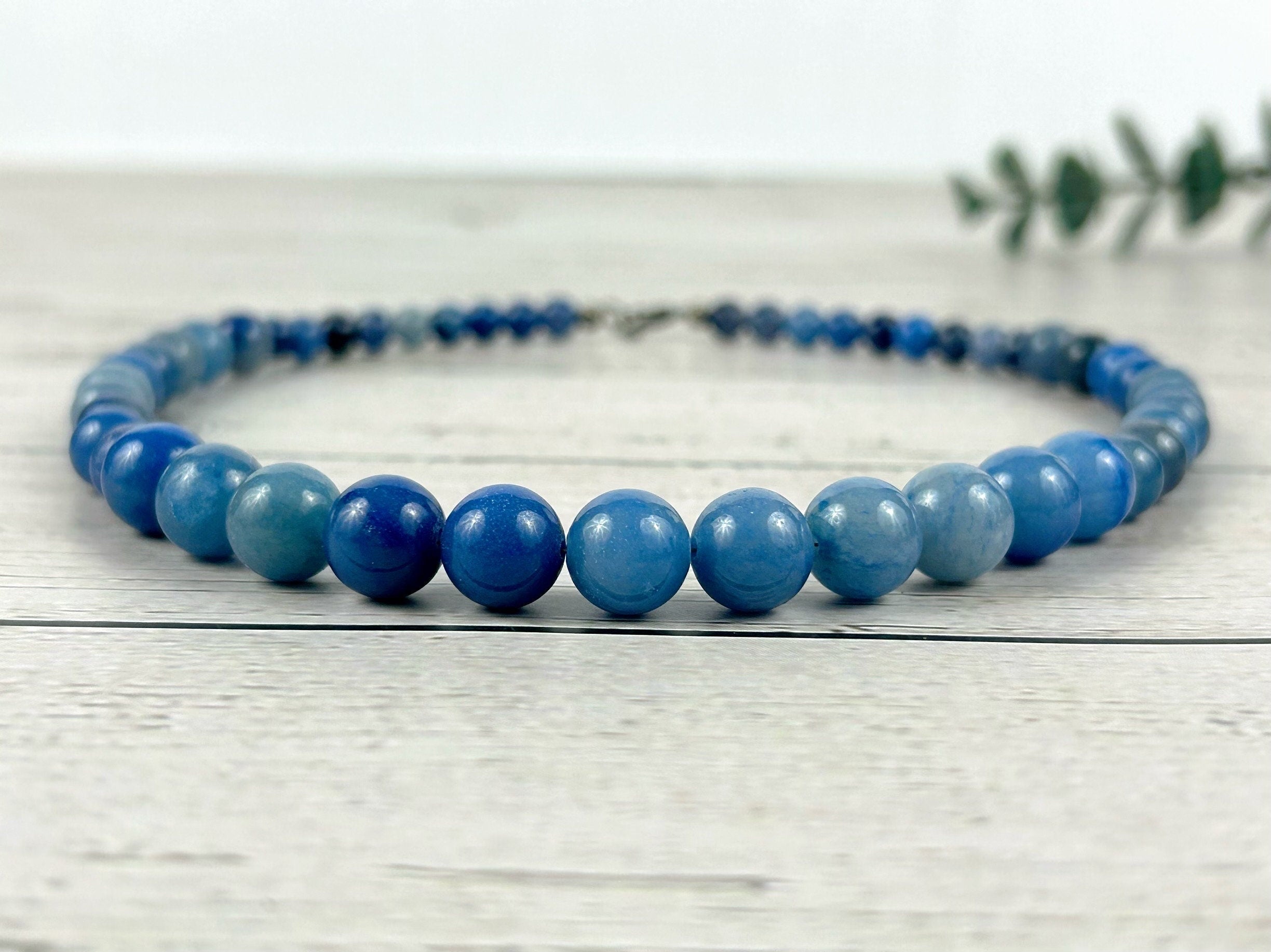 Blue Aventurine Necklace, Blue Beaded Necklace, Natural Stone Jewelry, Gift for Her, Handmade Gemstone Necklace, Personalized Necklace