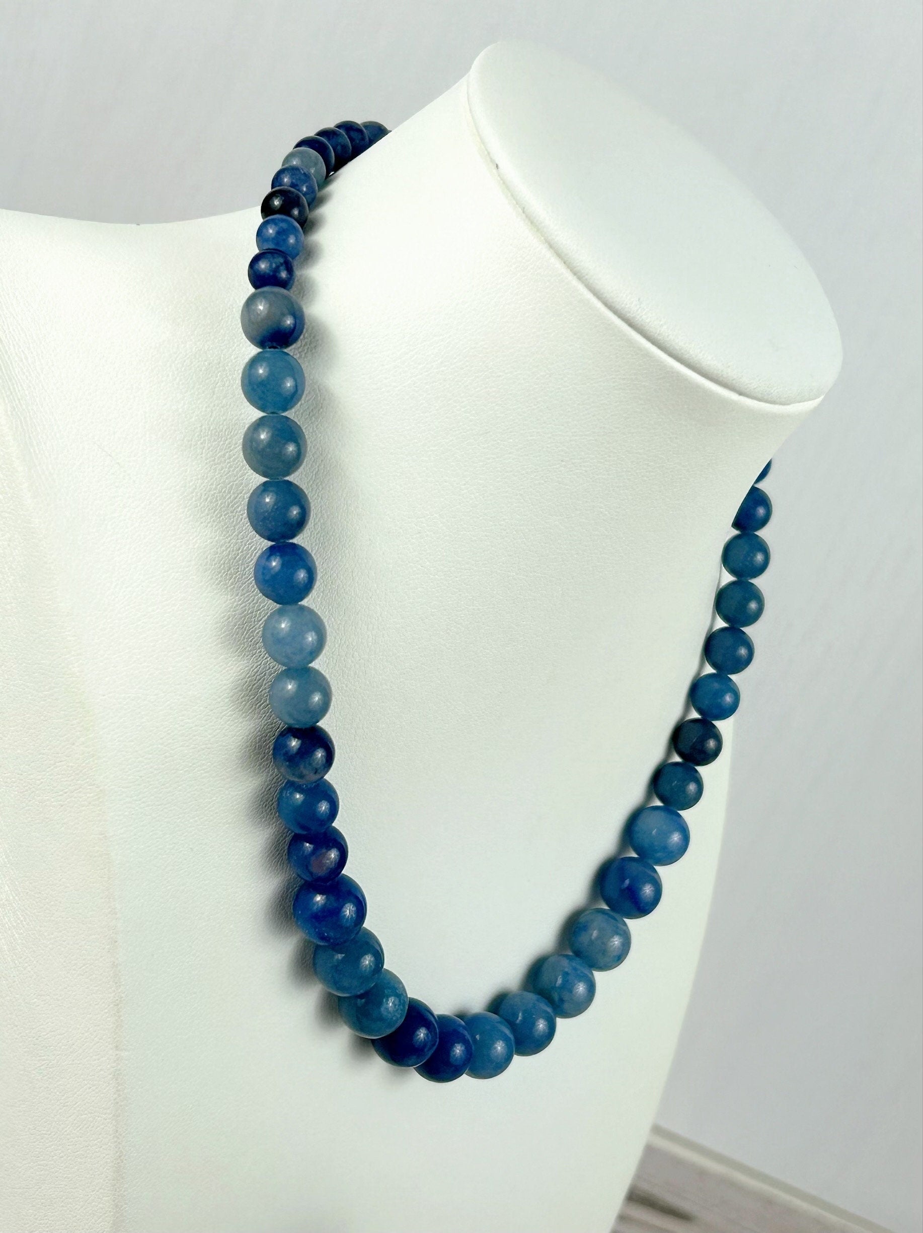 Blue Aventurine Necklace, Blue Beaded Necklace, Natural Stone Jewelry, Gift for Her, Handmade Gemstone Necklace, Personalized Necklace