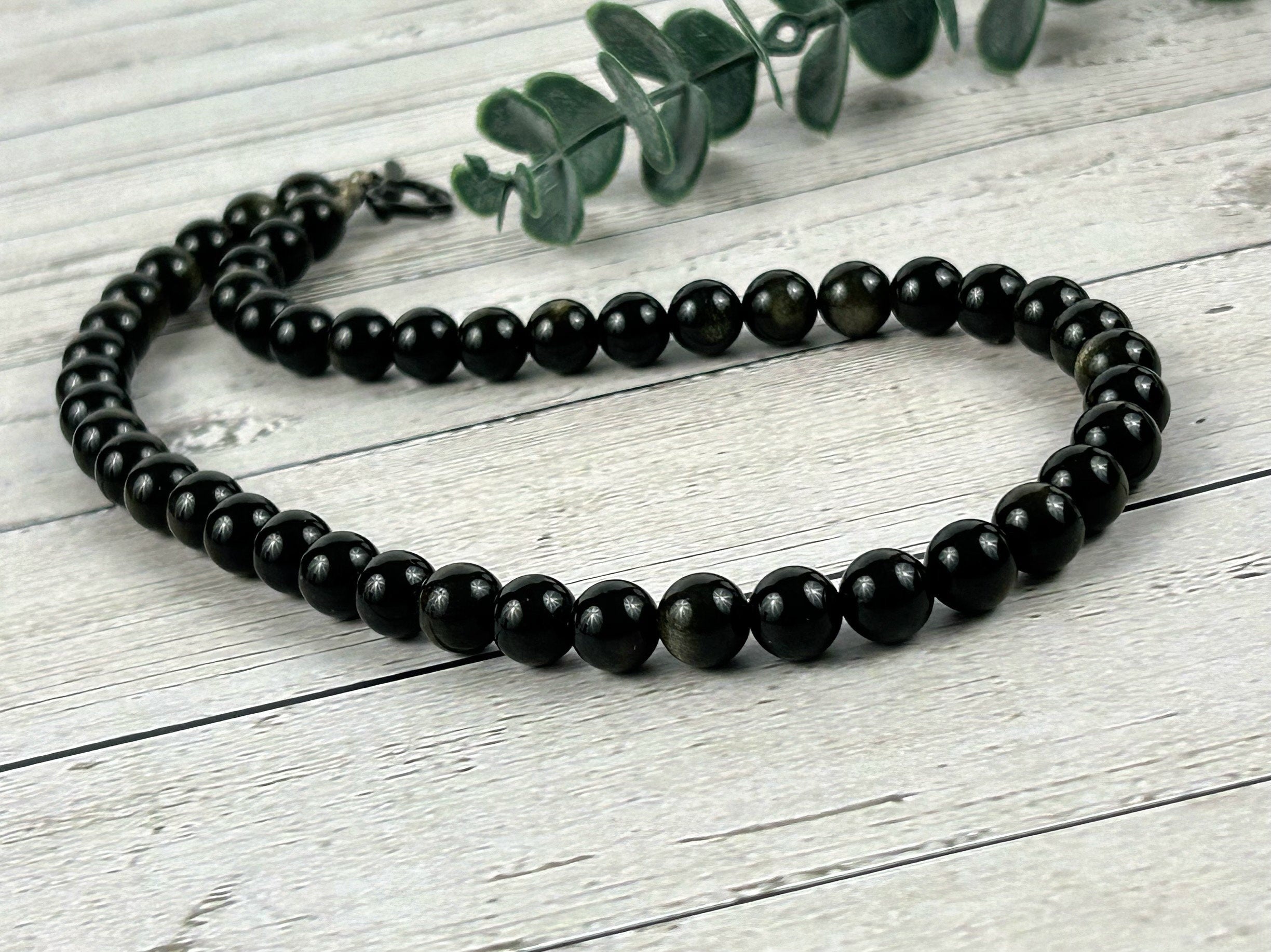 Obsidian Necklace, Golden Obsidian, Healing Stone Yoga Necklace, Energy Necklace Gift, Black Beaded Necklace, Black Necklace, Gift for Her