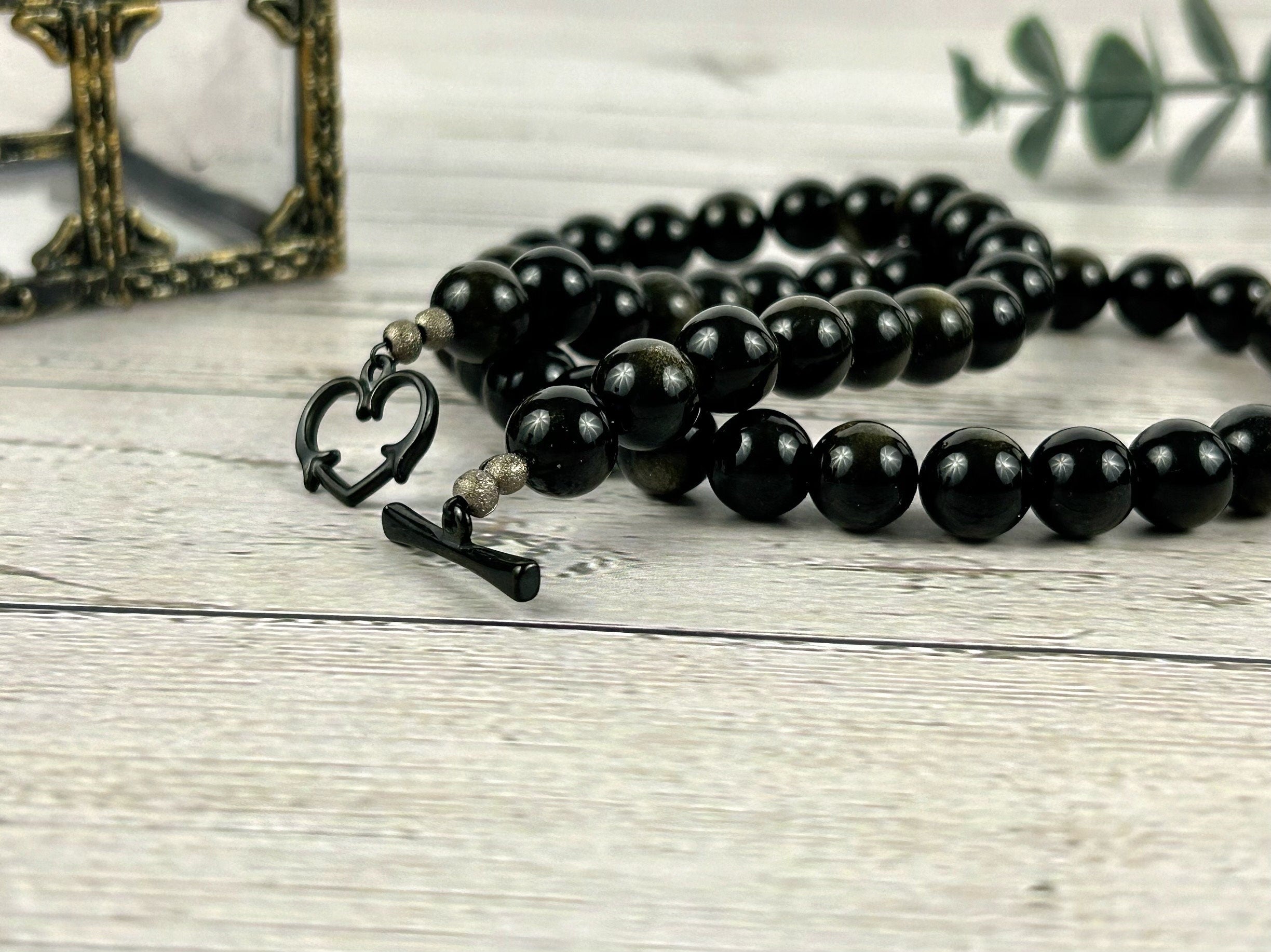 Obsidian Necklace, Golden Obsidian, Healing Stone Yoga Necklace, Energy Necklace Gift, Black Beaded Necklace, Black Necklace, Gift for Her