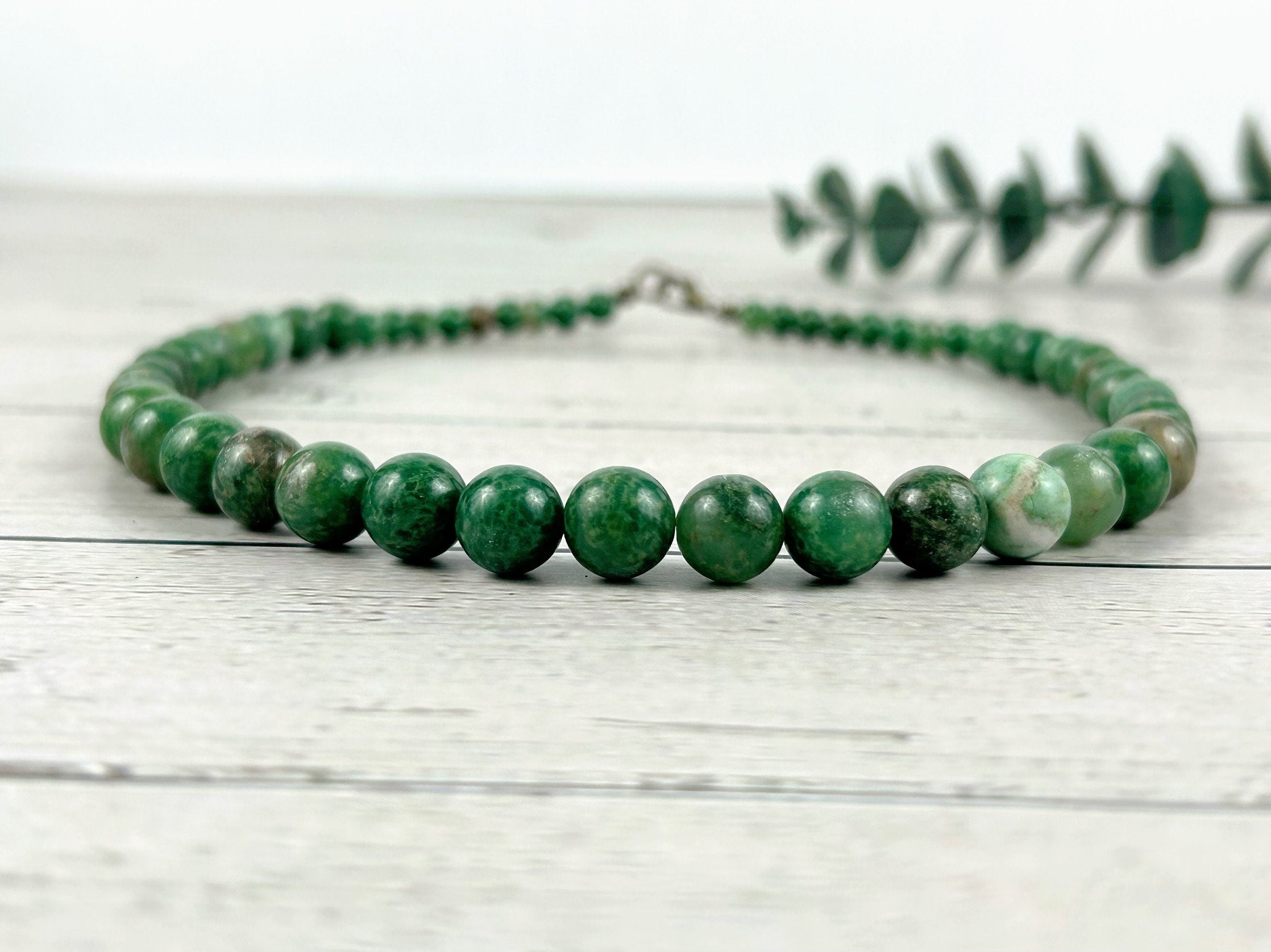 African Jade Necklace, Green Beaded Necklace, Healing Gemstones Necklace, Protection Necklace, Abundance Necklace, Good Luck Gift for Her