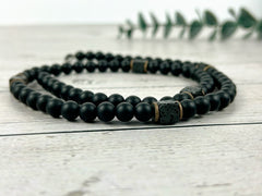 Black Beaded Necklace, Black Onyx Necklace, Lava Stone Necklace for Men, Boyfriend Gift, Protection Necklace, Gift for Her, Handmade Jewelry