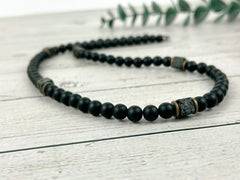 Black Beaded Necklace, Black Onyx Necklace, Lava Stone Necklace for Men, Boyfriend Gift, Protection Necklace, Gift for Her, Handmade Jewelry