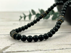 Black Beaded Necklace, Black Onyx Necklace, Lava Stone Necklace for Men, Boyfriend Gift, Protection Necklace, Gift for Her, Handmade Jewelry