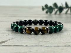 Empath Protection Bracelet, Malachite Bracelet, Golden Obsidian Bracelet, Tigers Eye Gemstone Bracelet, Birthday Gift for Her, Gift for Him