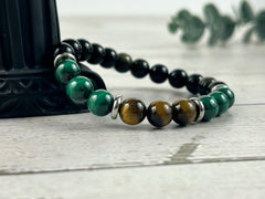 Empath Protection Bracelet, Malachite Bracelet, Golden Obsidian Bracelet, Tigers Eye Gemstone Bracelet, Birthday Gift for Her, Gift for Him