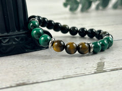 Empath Protection Bracelet, Malachite Bracelet, Golden Obsidian Bracelet, Tigers Eye Gemstone Bracelet, Birthday Gift for Her, Gift for Him