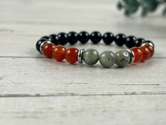 Empath Protection Bracelet, Black Tourmaline Bracelet, Carnelian Bracelet, Labradorite Gemstone Bracelet, Birthday Gift for Her,Gift for Him