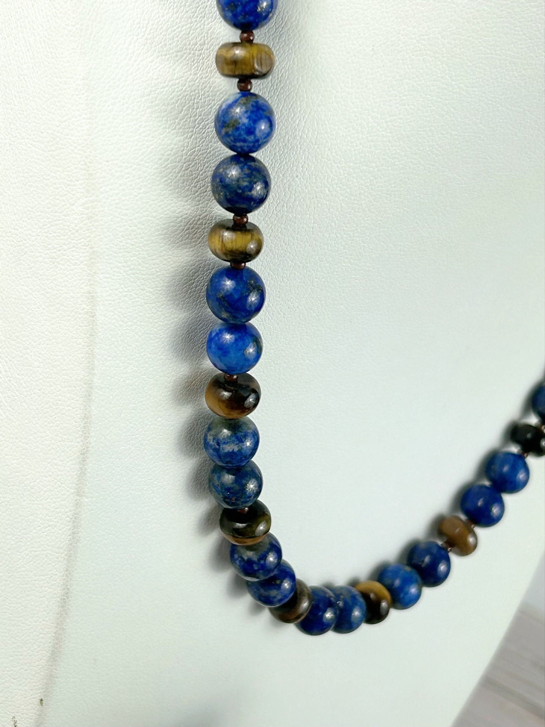 Lapis Lazuli Necklace, Tigers Eye Necklace, Beaded Necklace, Natural Stone Necklace Gift for Him, Protection Jewelry, Grounding,Gift for Her