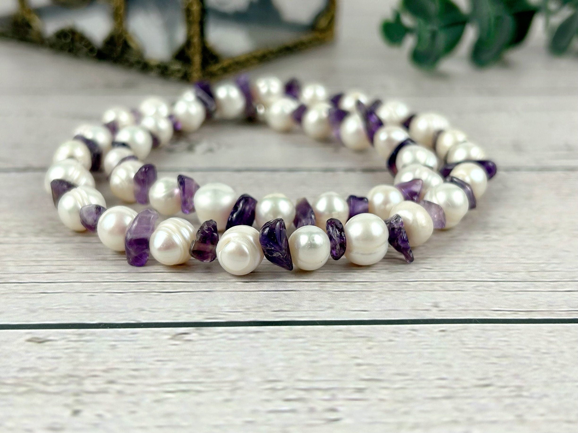 Freshwater Pearl Necklace, Pearl Choker, Choker Necklace, Amethyst Necklace, February Birthstone Necklace, Gift For Her, Everyday Necklace