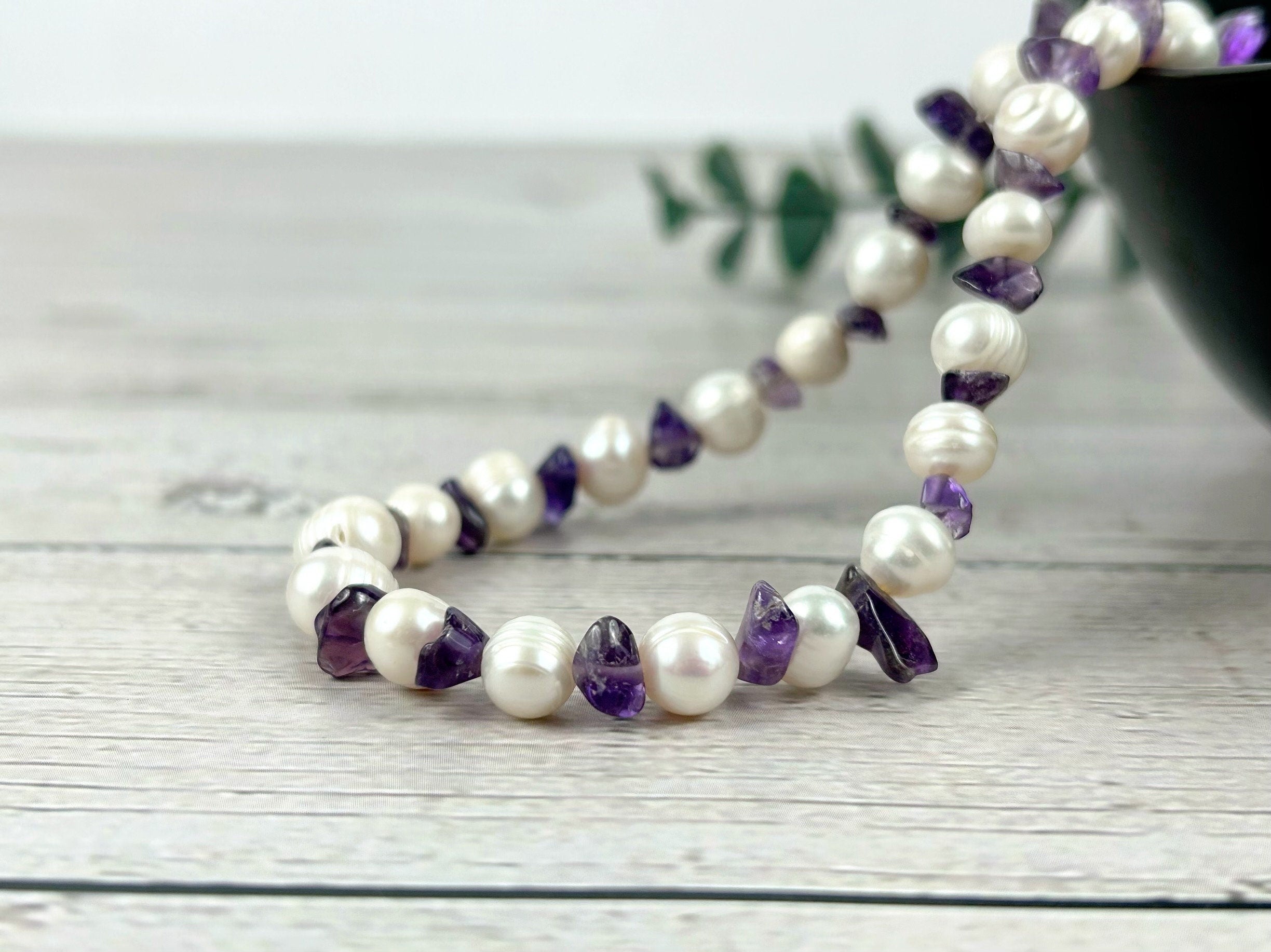 Freshwater Pearl Necklace, Pearl Choker, Choker Necklace, Amethyst Necklace, February Birthstone Necklace, Gift For Her, Everyday Necklace