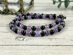 Protection Necklace, Black Tourmaline Necklace, Amethyst Necklace, Energy Necklace, Beaded Necklace, Personalized Neckl