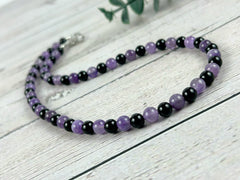 Protection Necklace, Black Tourmaline Necklace, Amethyst Necklace, Energy Necklace, Beaded Necklace, Personalized Neckl