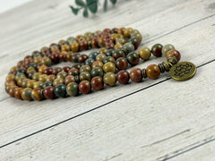 108 Mala Beads Necklace, Picasso Jasper Necklace, Prayer Beads Necklace, 108 Mala Beads Bracelet, Meditation Necklace, Handmade Jewelry