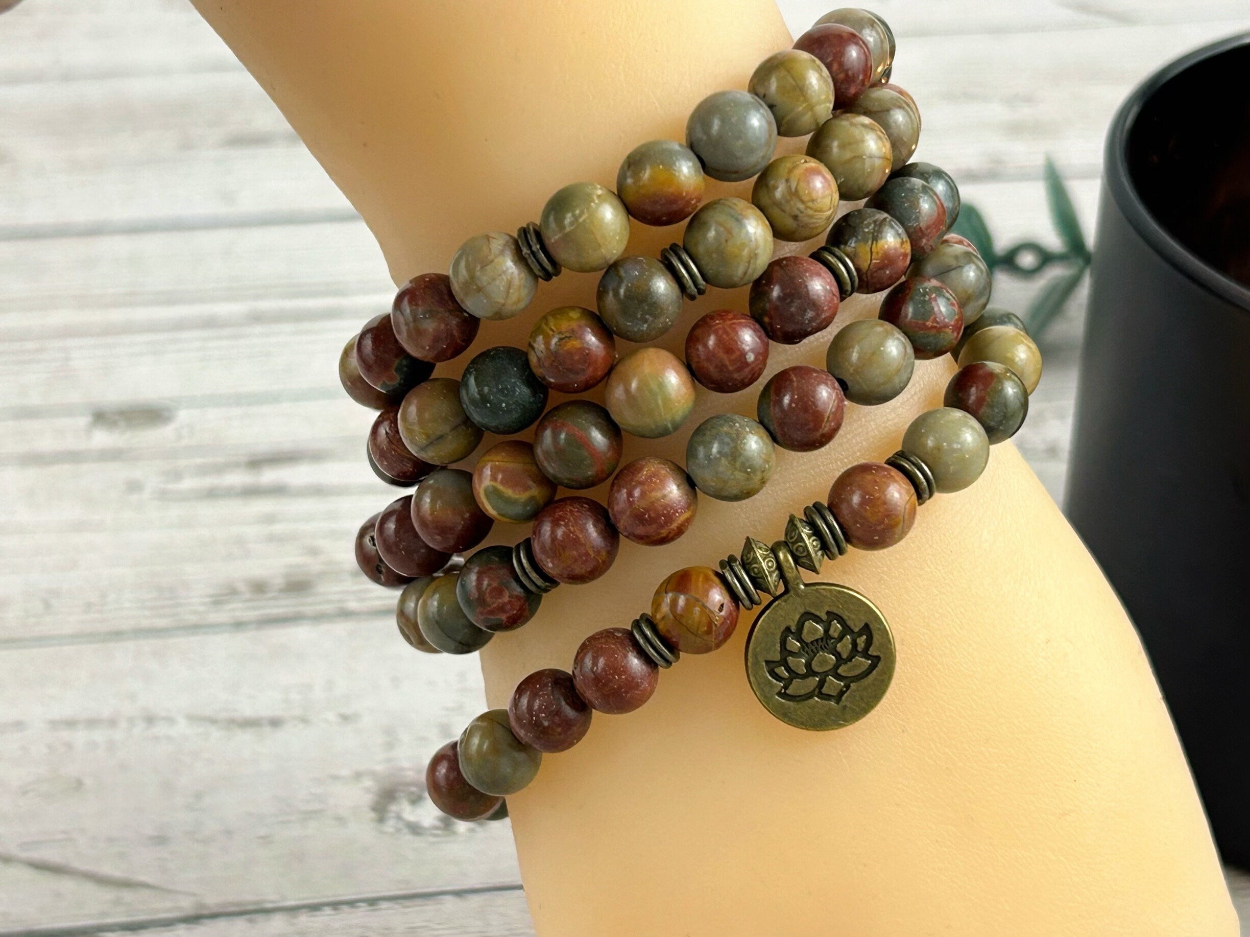 108 Mala Beads Necklace, Picasso Jasper Necklace, Prayer Beads Necklace, 108 Mala Beads Bracelet, Meditation Necklace, Handmade Jewelry