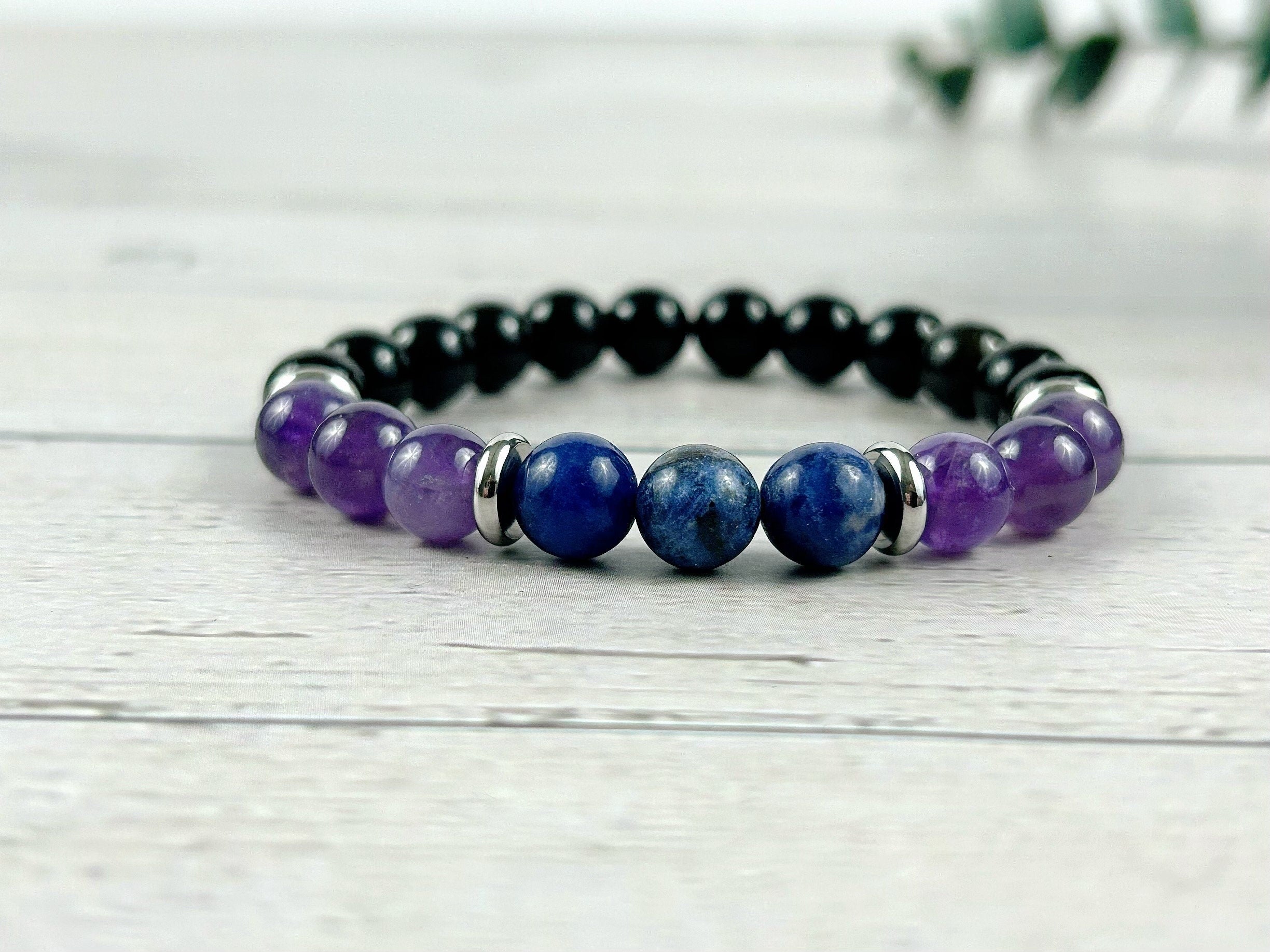 Empowerment Bracelet, Protection Bracelet, Amethyst, Golden Obsidian, Gemstone Bracelet, Sodalite, Birthday Gift for Her, Gift for Him