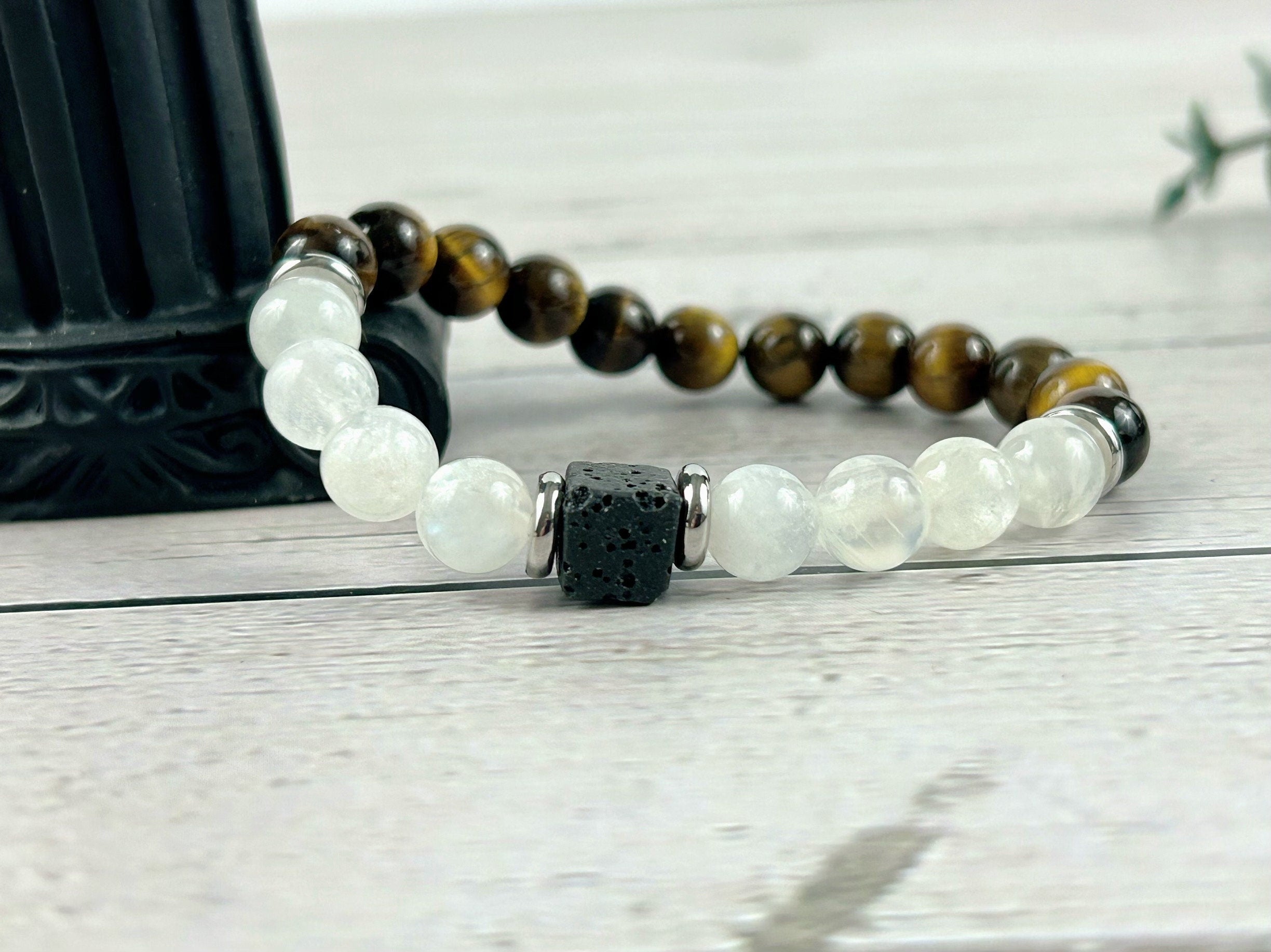 Protection Bracelet, Tigers Eye, Bracelet, Grounding, Black Lava Bead, Creativity, Gemstone Bracelet, Birthday Gift for Her, Gift for Him