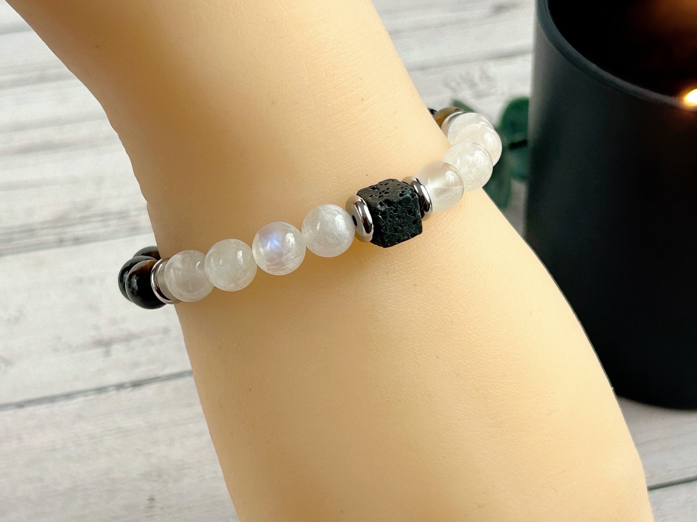 Protection Bracelet, Tigers Eye, Bracelet, Grounding, Black Lava Bead, Creativity, Gemstone Bracelet, Birthday Gift for Her, Gift for Him