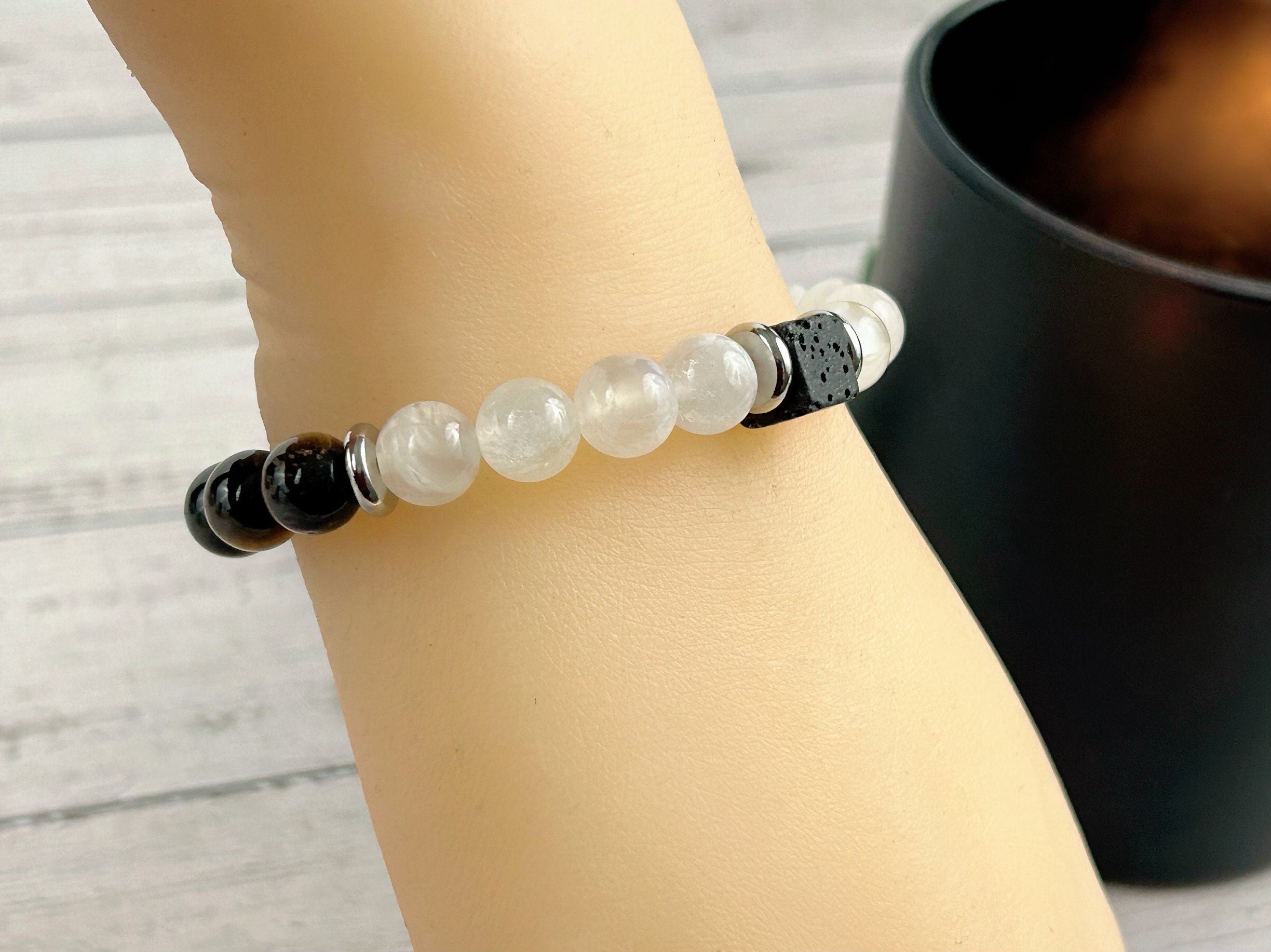 Protection Bracelet, Tigers Eye, Bracelet, Grounding, Black Lava Bead, Creativity, Gemstone Bracelet, Birthday Gift for Her, Gift for Him