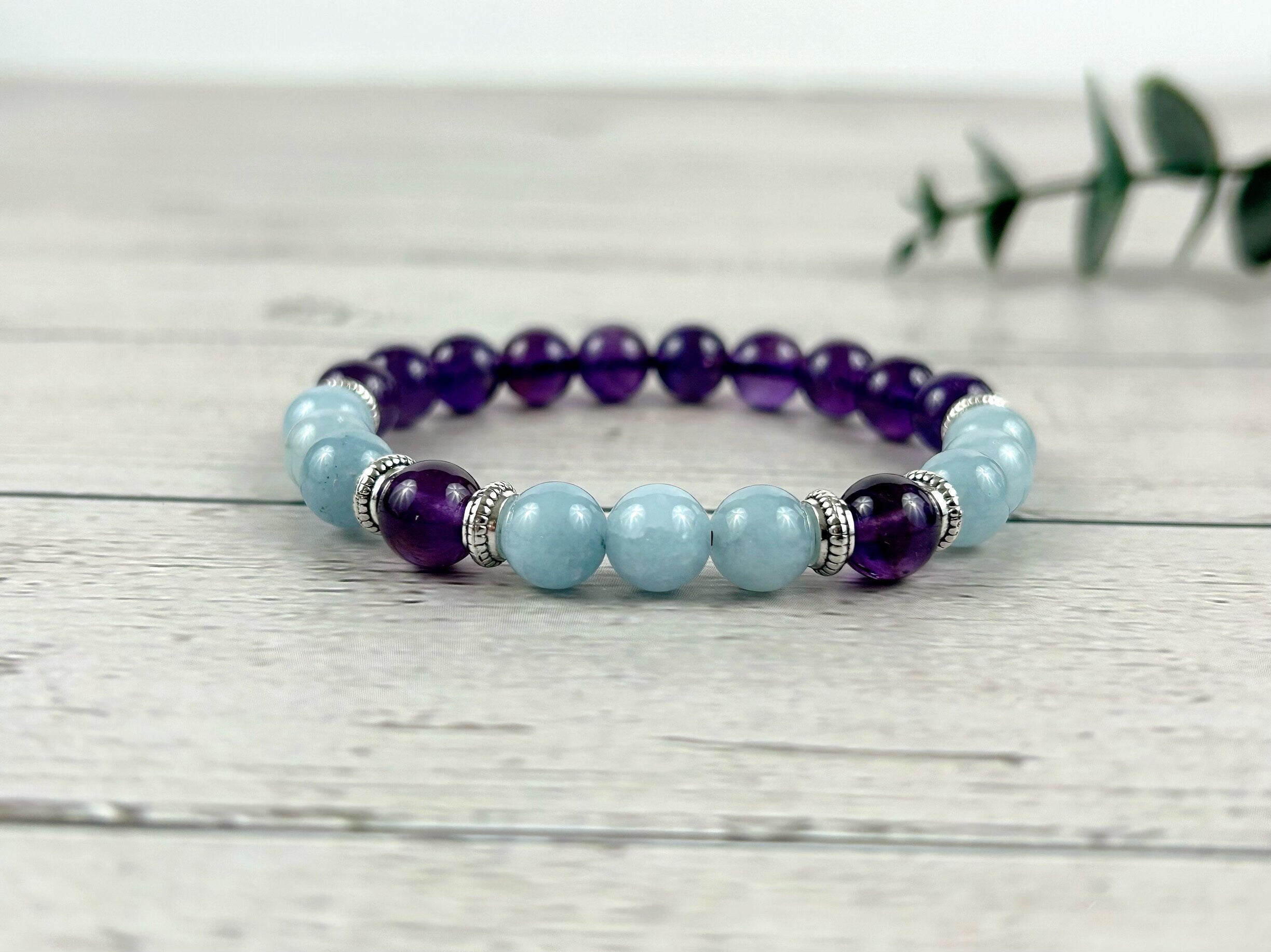 Cleansing Bracelet, Aquamarine Bracelet, Amethyst Gemstone Bracelet, Beaded Bracelet, Birthday Gift for Her, Gift for Him