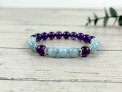 Cleansing Bracelet, Aquamarine Bracelet, Amethyst Gemstone Bracelet, Beaded Bracelet, Birthday Gift for Her, Gift for Him